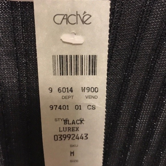 90s Cache Cow Neck Tank Black Layered Ribbed Knit Shimmer Size M - Picture 12 of 16